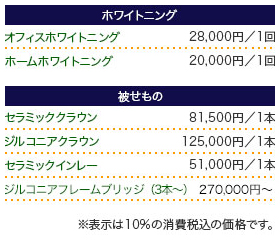 審美歯科治療の主な価格